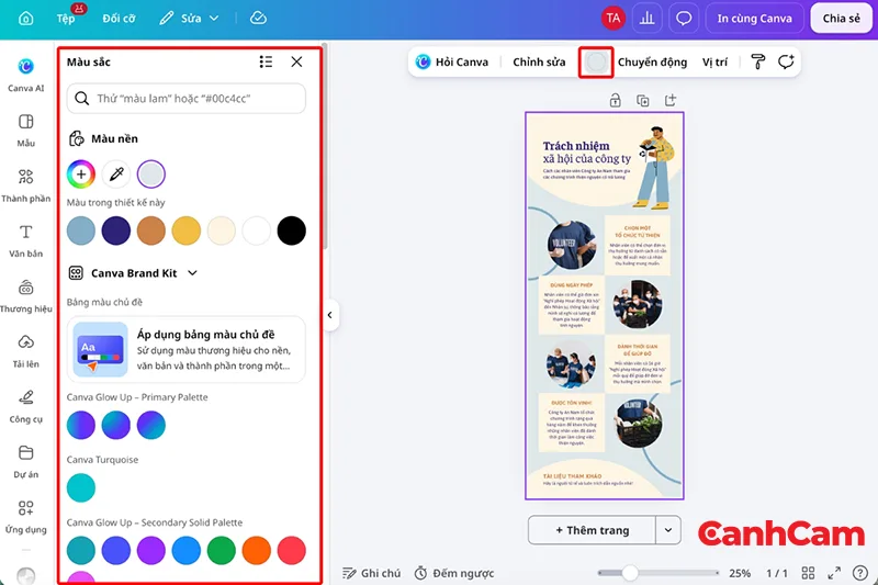 bước 4 điều chỉnh màu nền và màu sắc của thiết kế infographic