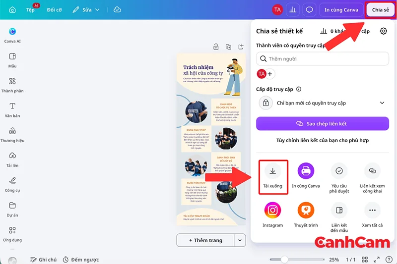 Mở mục Tải xuống trong bảng Chia sẻ infographic