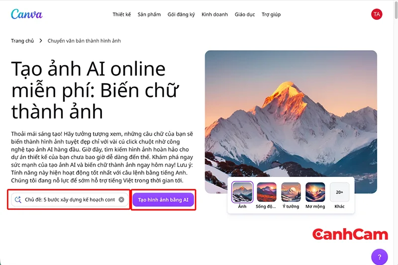 bước 1 nhập mô tả để tạo bản nháp infographic bằng AI