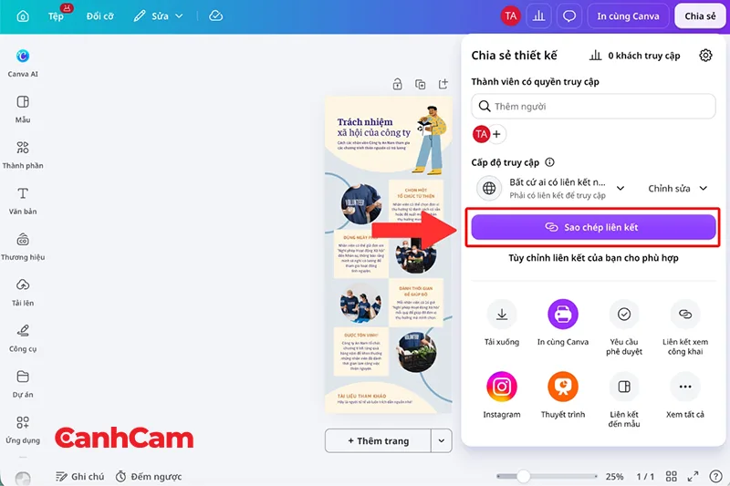 Sao chép liên kết để gửi thiết kế infographic cho người góp ý