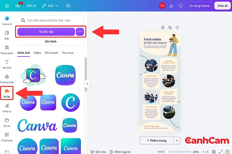 bước 3 tải ảnh và logo lên thiết kế infographic