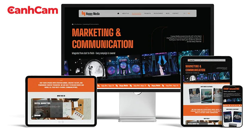 Happy Media Mẫu website truyền thông sự kiện tiêu biểu mà Cánh Cam đã thiết kế