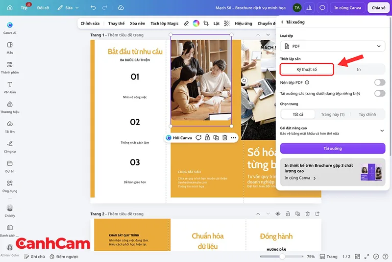 Xuất đủ hai mặt brochure dưới dạng PDF để gửi khách hàng