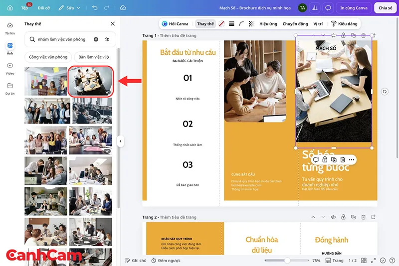 bước 3 Chọn ảnh làm việc nhóm phù hợp với dịch vụ minh họa