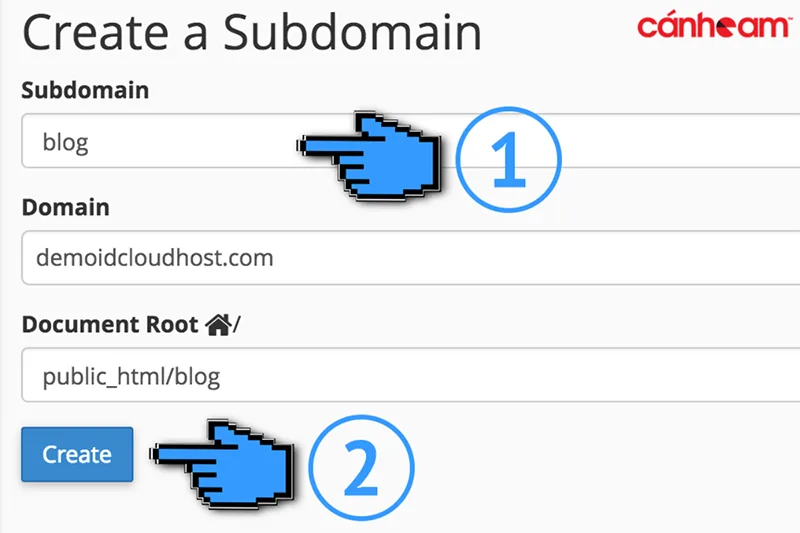 Nhập tên Subdomain và nhấn Create