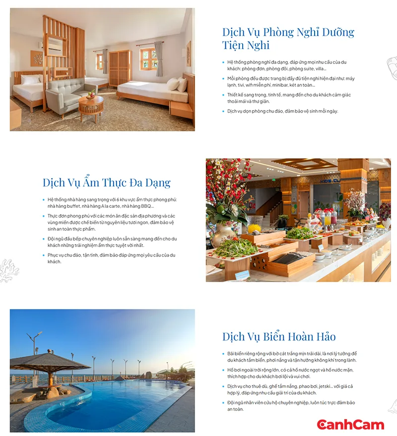 Trang giới thiệu dịch vụ được Cánh Cam thiết kế cho website Trân Châu Beach & Resort