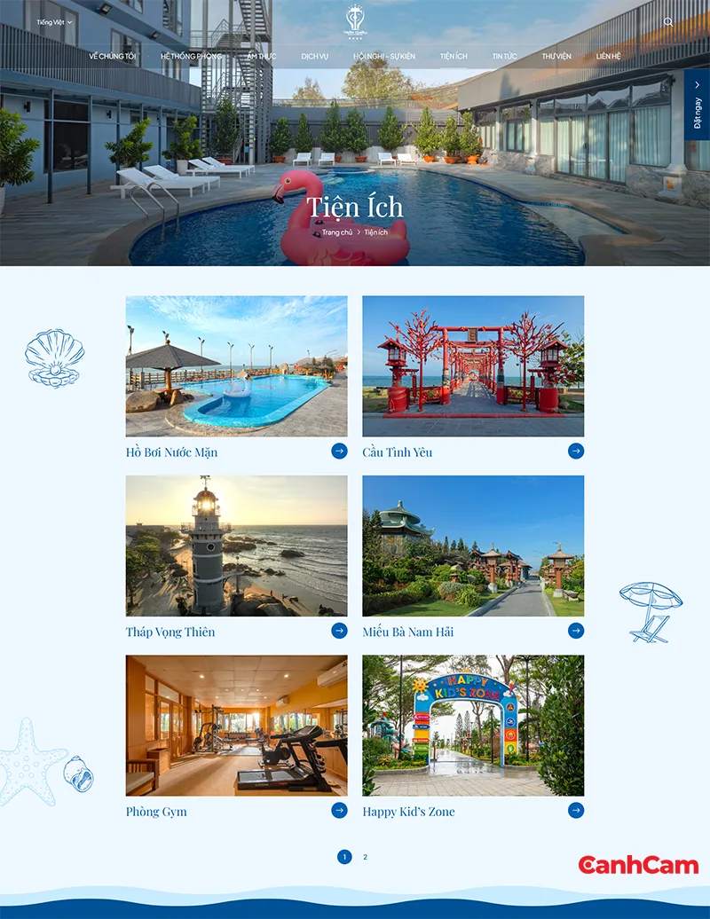 Trang tiện ích được Cánh Cam thiết kế cho website Trân Châu Beach & Resort