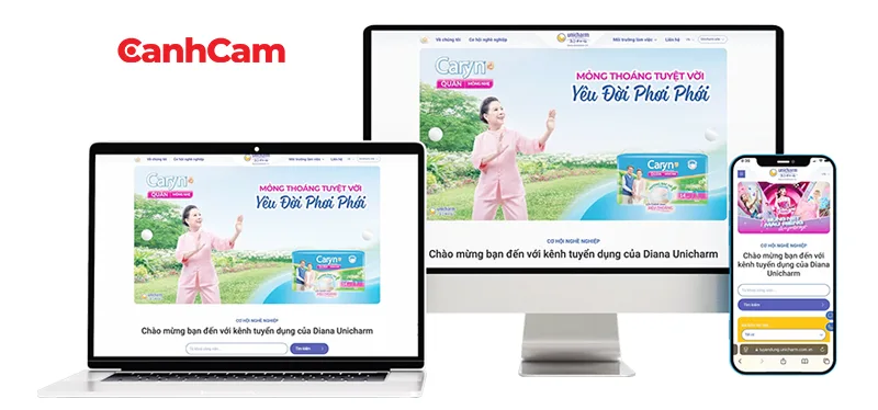 website tuyển dụng Diana Unicharm do Cánh Cam thiết kế