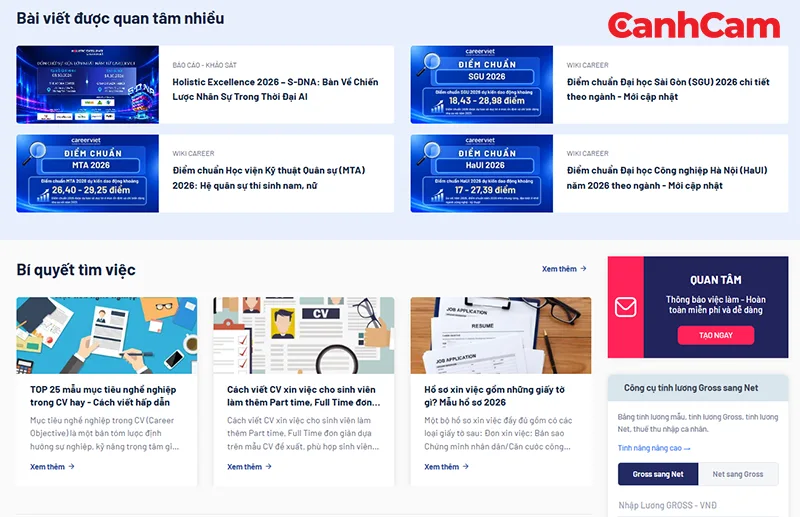 trang cẩm nang kiến thức của website Careerviet mà Cánh Cam đã thiết kế