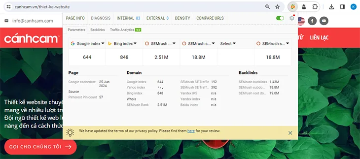 cài đặt Extensions của SEOQuake để xem các thẻ Heading của website