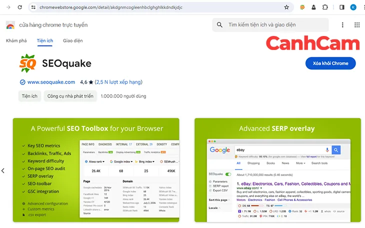 cài đặt Extensions của SEOQuake để xem các thẻ Heading của website