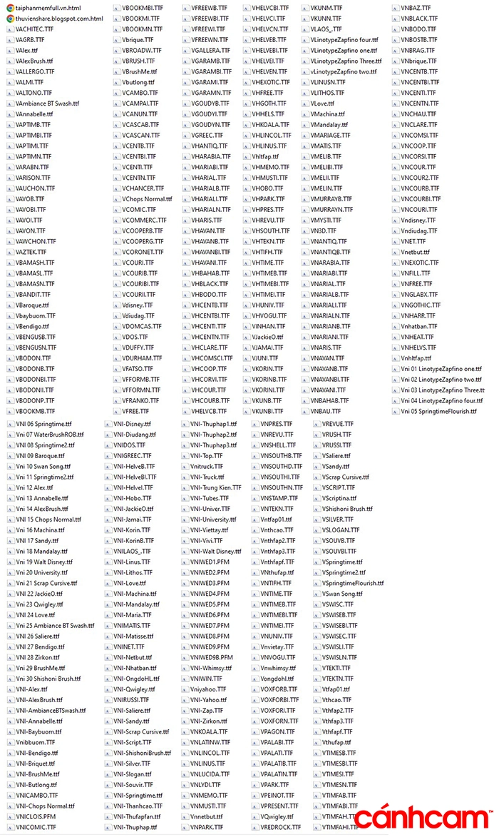 Full Font chữ đẹp VNI, font chữ vni full đầy đủ