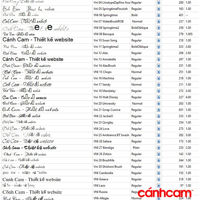 Full Font chữ đẹp VNI Việt hóa, font chữ vni full đầy đủ, font chữ đẹp