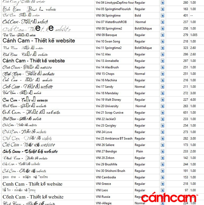 Full Font chữ đẹp VNI, font chữ vni full đầy đủ