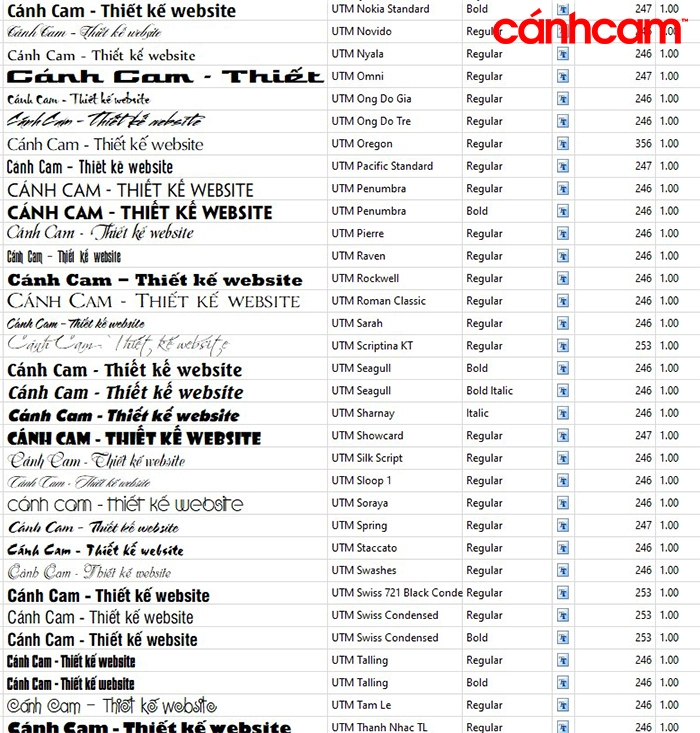 Full Font chữ đẹp UTM