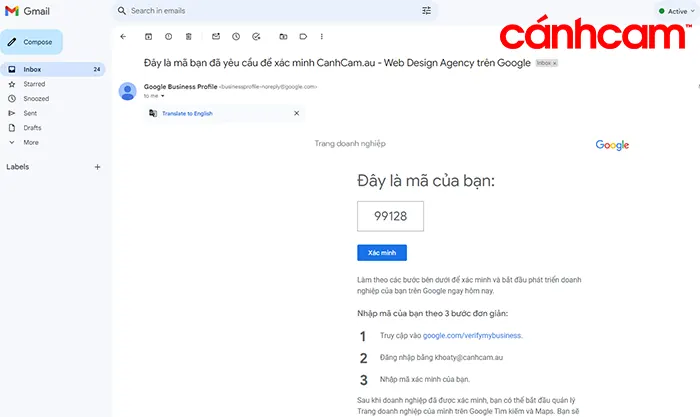 Google gửi email xác nhận Google doanh nghiệp, doanh nghiệp của tôi , google my business, my business