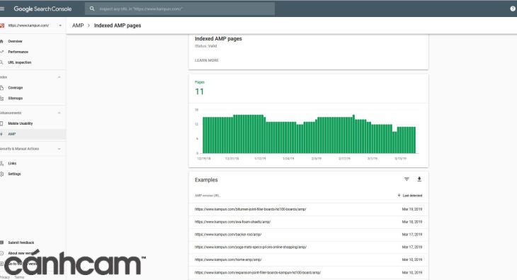 Google AMP hiển thị trong Google Console