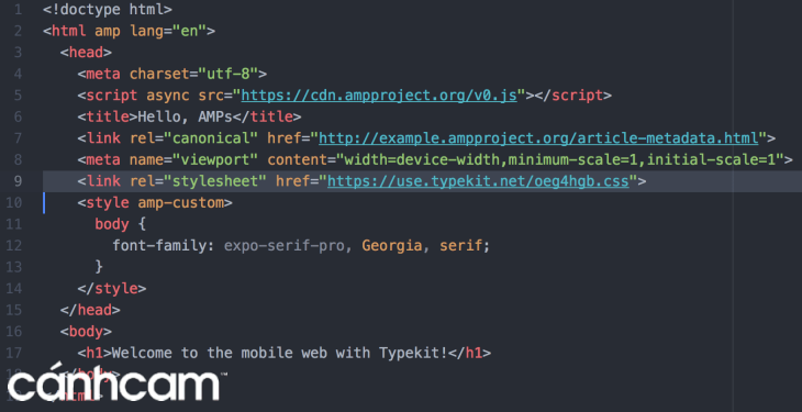 Cấu trúc HTML mẫu cho một trang web AMP
