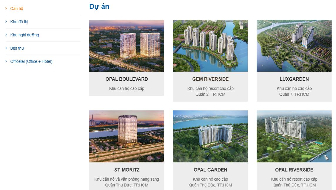 Trang thông tin dự án là thành phần cần có để thiết kế website bất động sản chuyên nghiệp