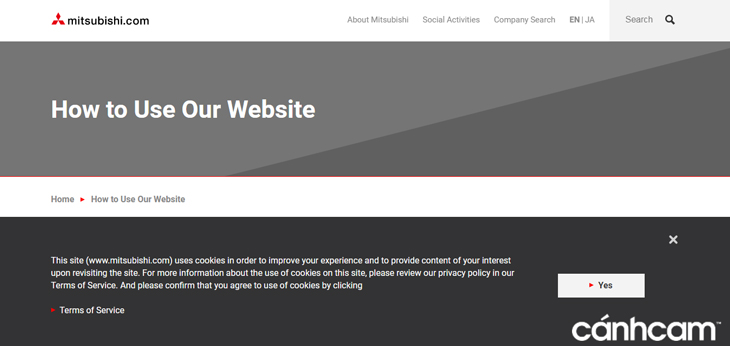 Trang hướng dẫn sử dụng website của Mitsubishi