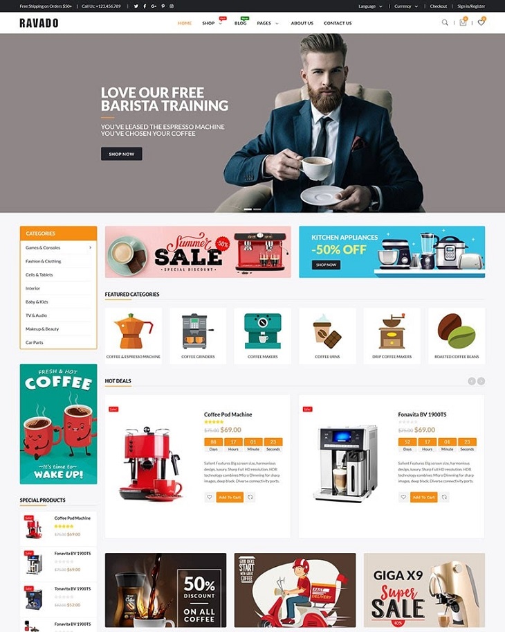 Website chuyên bán các loại máy xay, máy pha cà phê với thiết kế hiện đại, bắt mắt