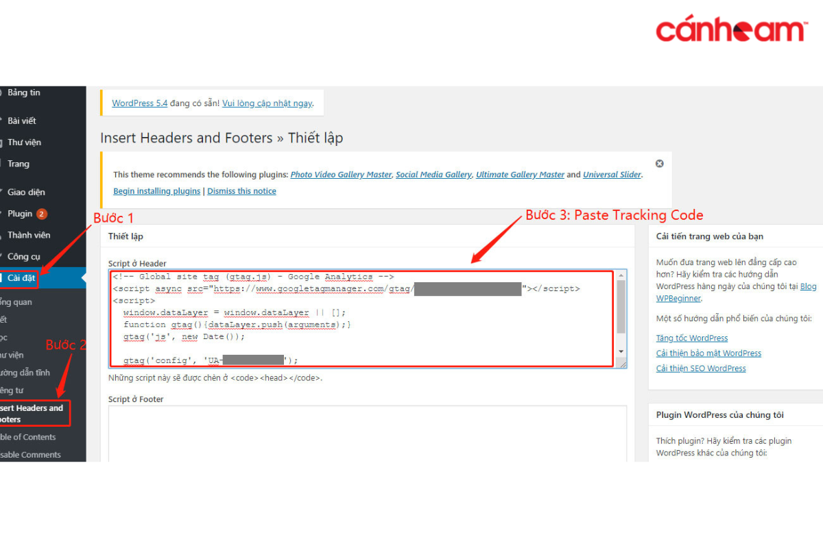 Tiến hành dán mã Tracking của Google vào website