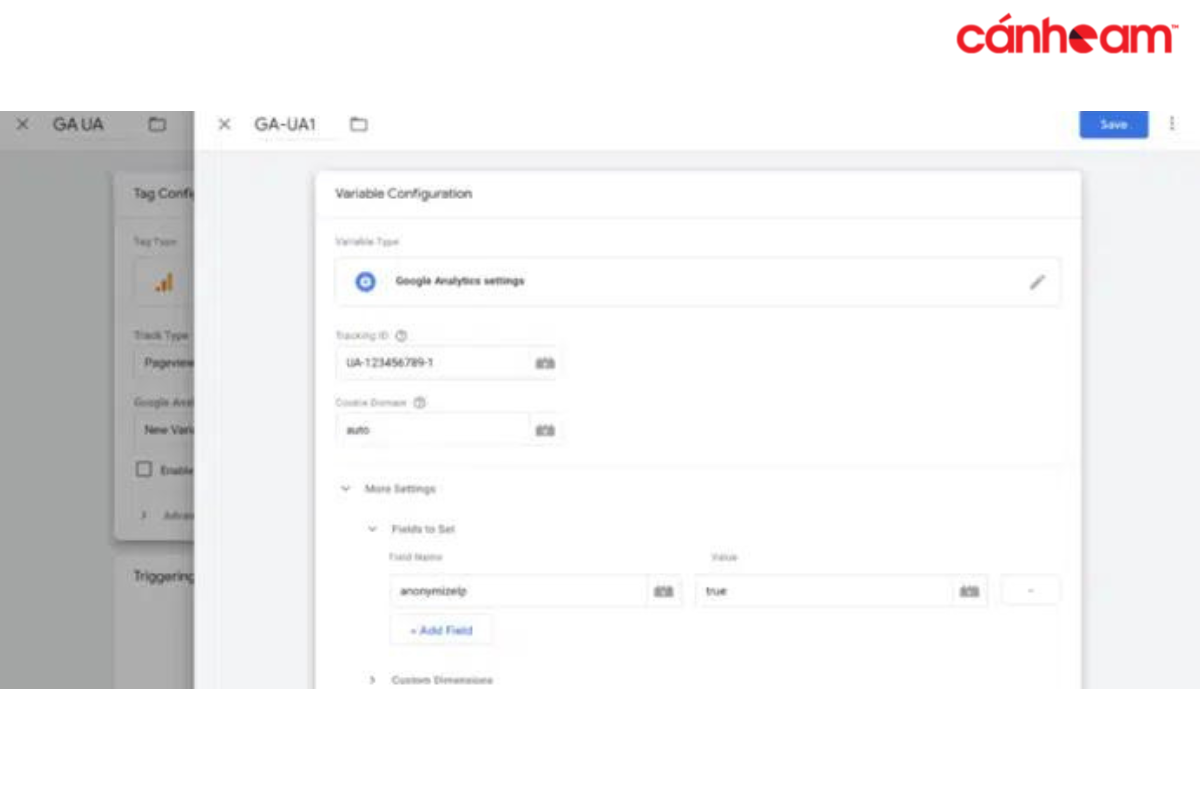Variable Configuration -> dán mã tracking ID vào Google Tag Manager -> Save để hoàn thành