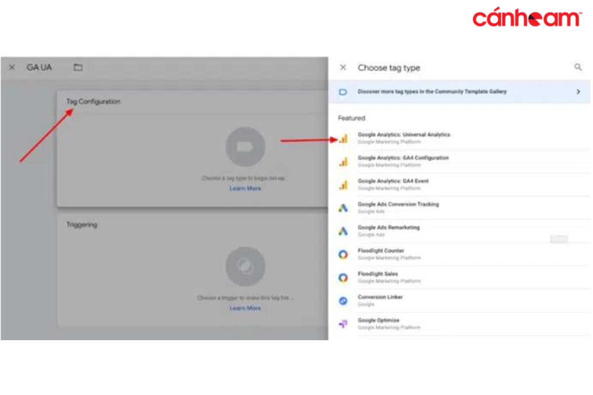 Tại mục Featured, chọn Google Analytics: Universal Analytics để sử dụng tích hợp các tính năng của GA4<