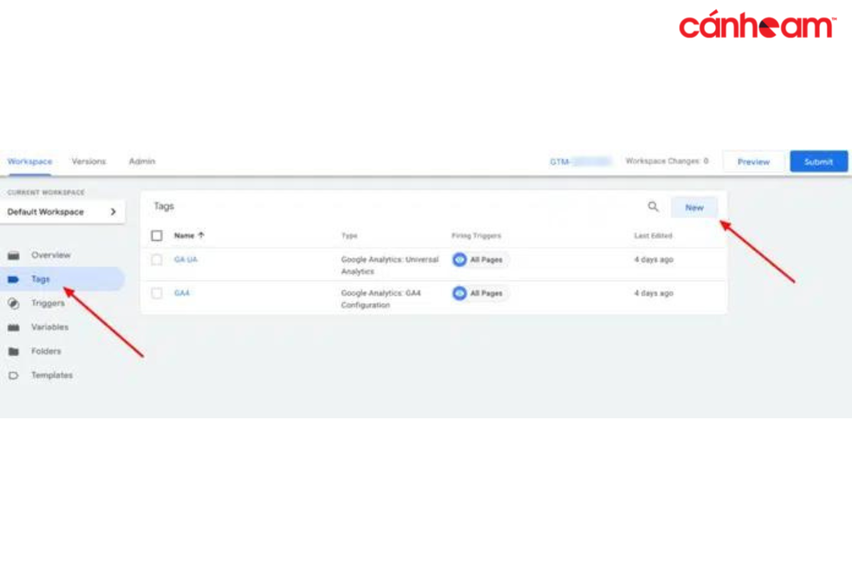 Mở https://tagmanager.google.com/ và làm theo hướng dẫn như trên ảnh