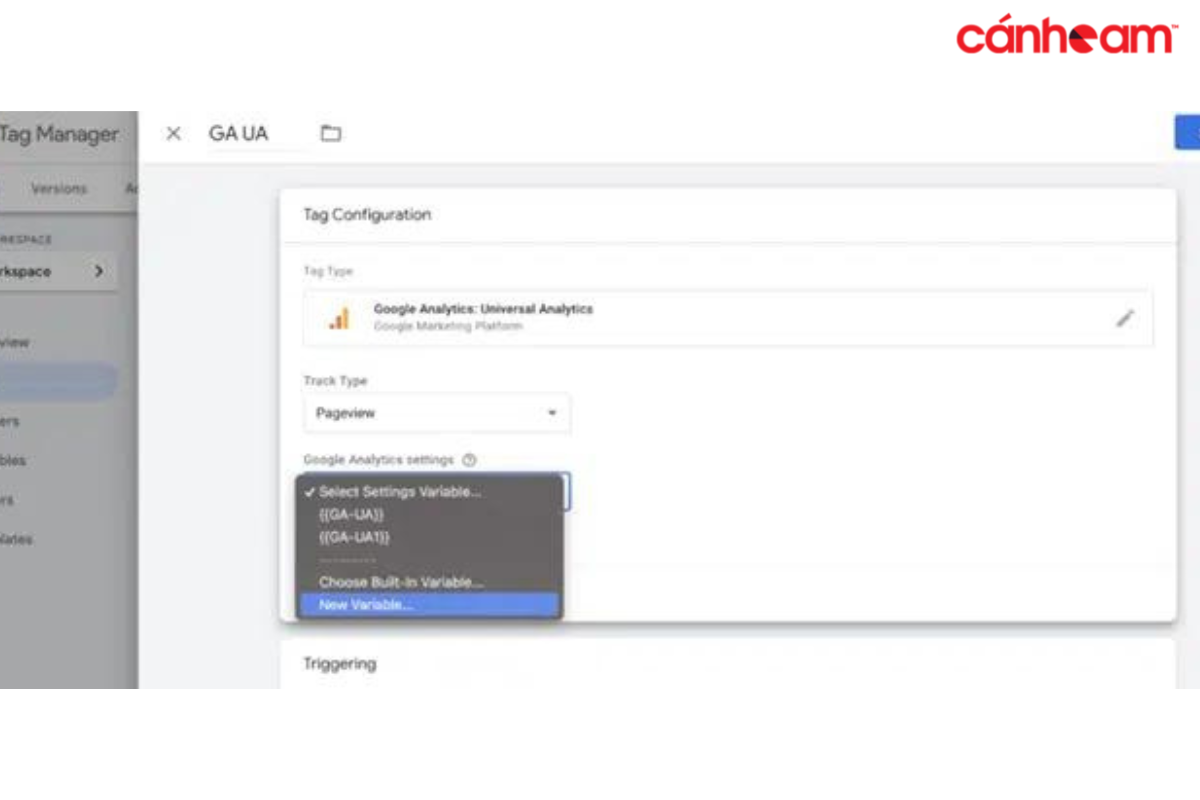 Google Analytics -> New Variable để chọn nơi lưu trữ dữ liệu