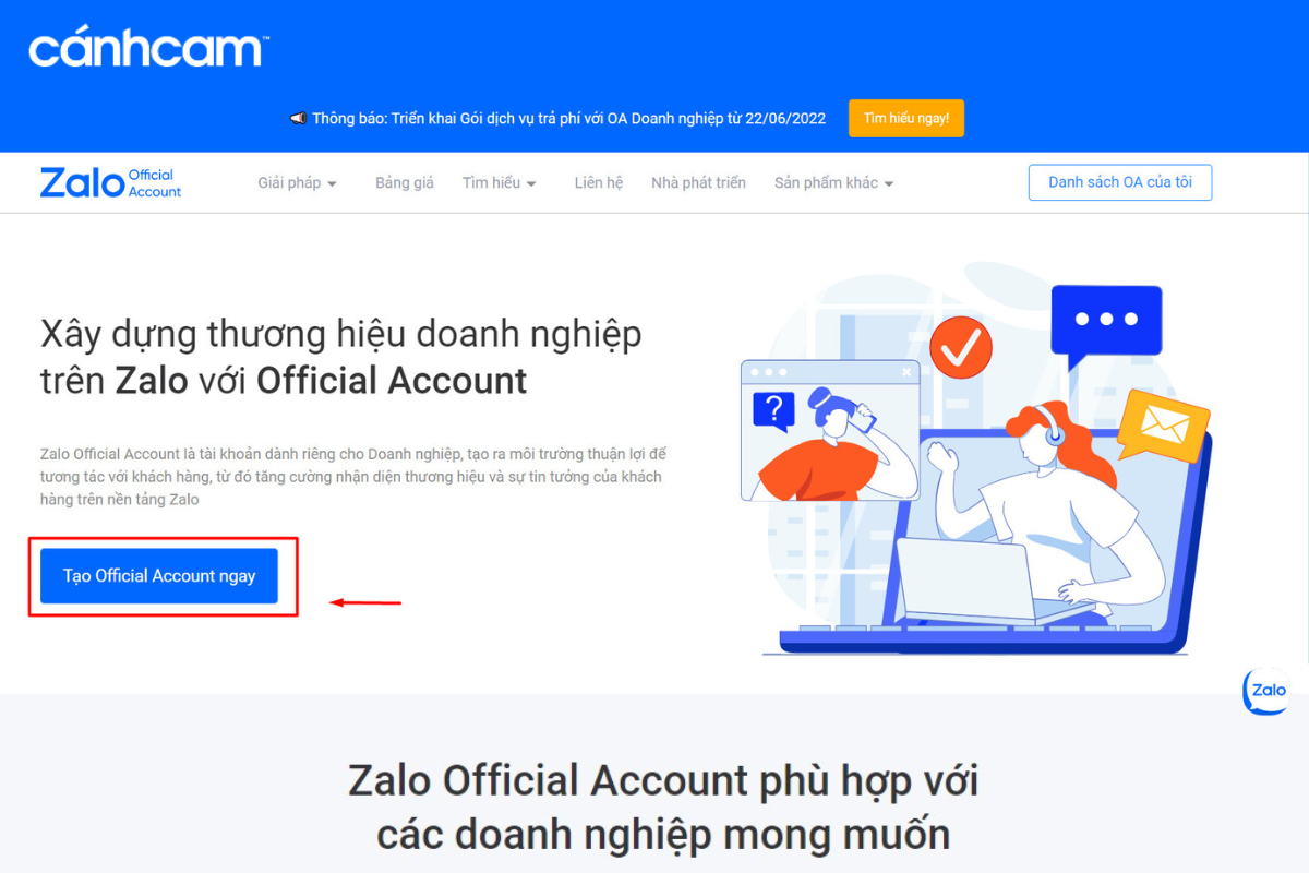 Tạo tài khoản tại Zalo Official Account