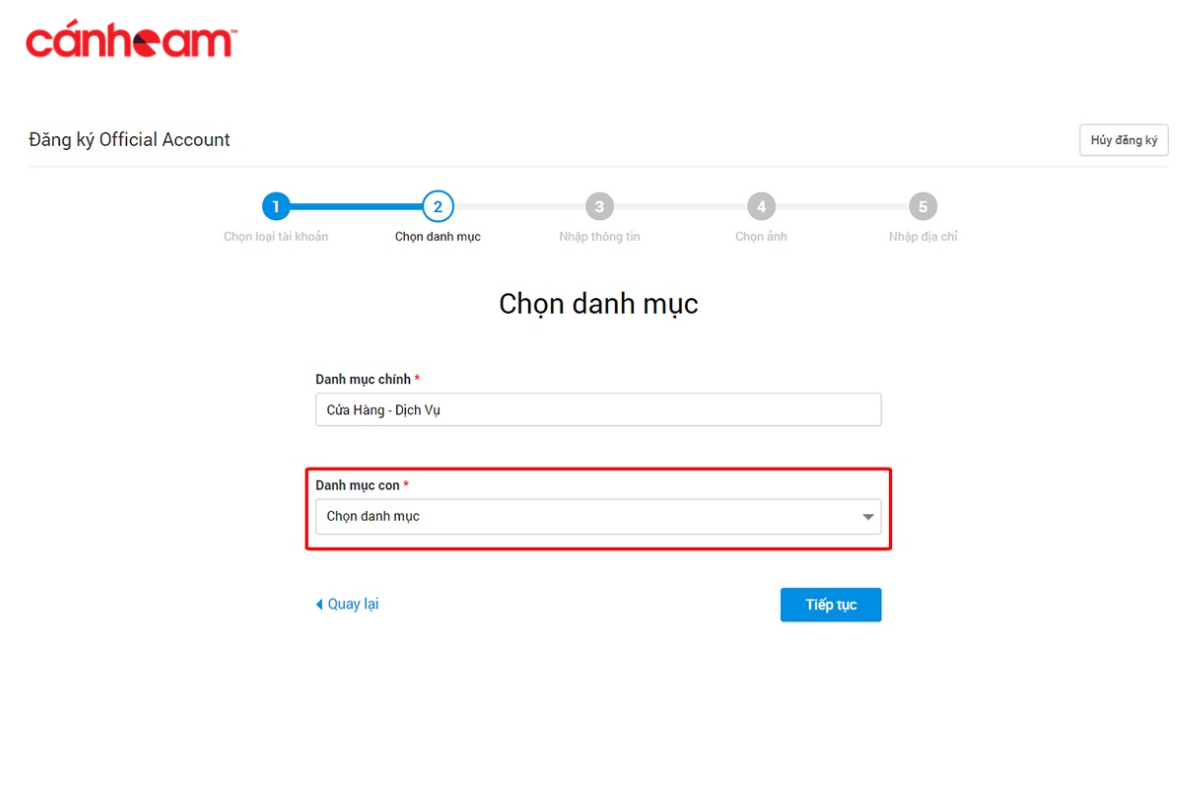 Chọn danh mục kinh doanh của doanh nghiệp