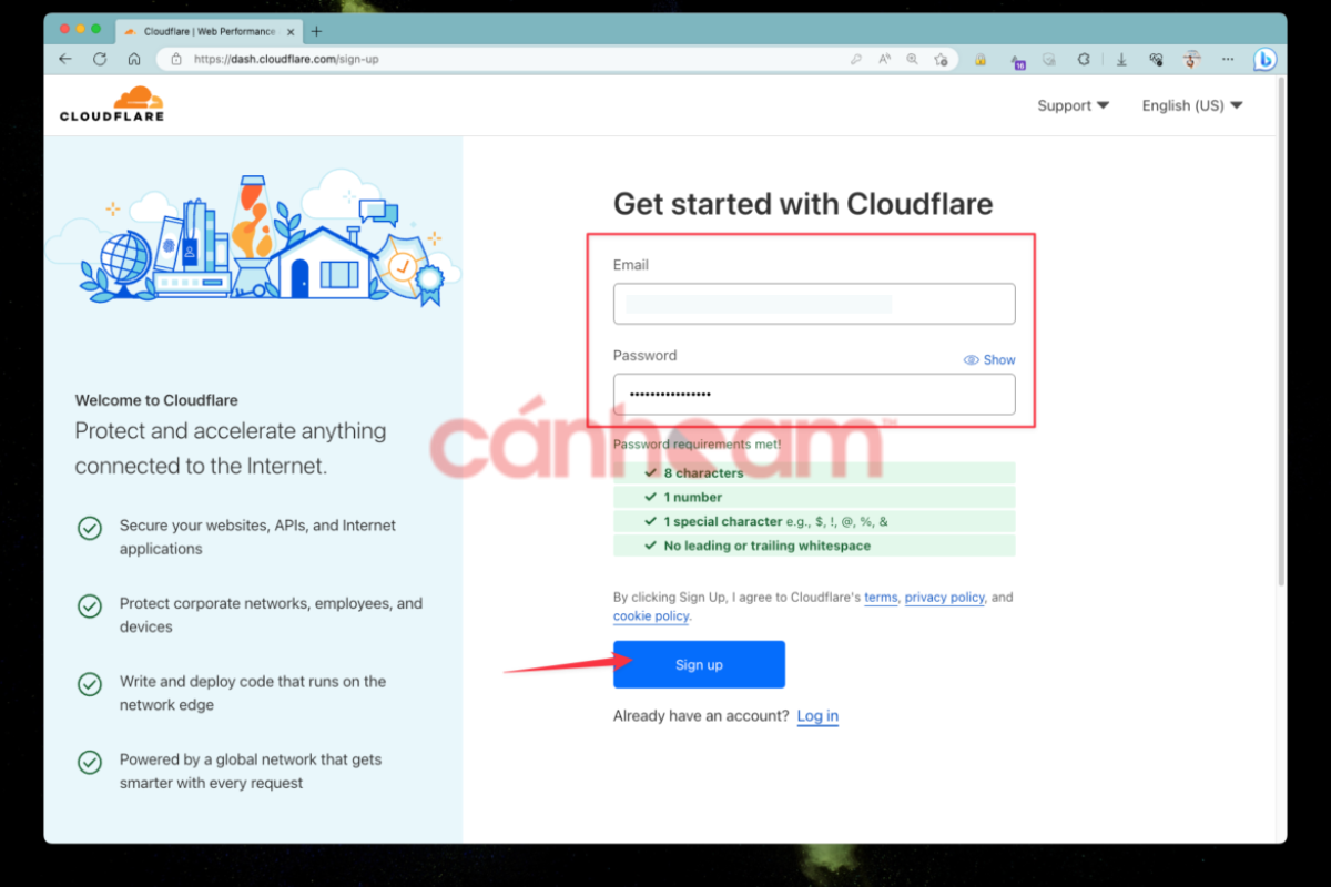 Truy cập server trung gian Cloudflare và đăng nhập