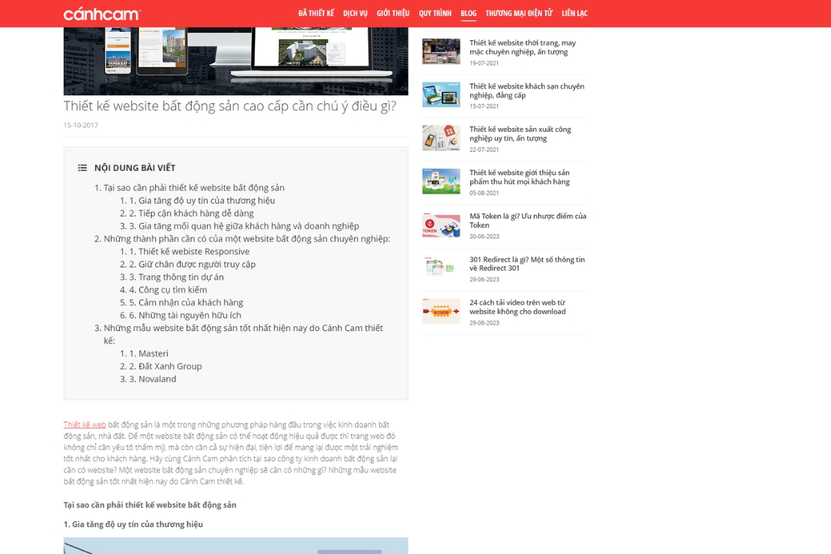 Một bài Content SEO dạng Blog Spot trên website của Cánh Cam