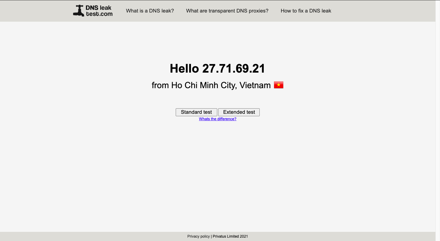 Truy cập vào web trên để kiểm tra DNS có bị rò rỉ không