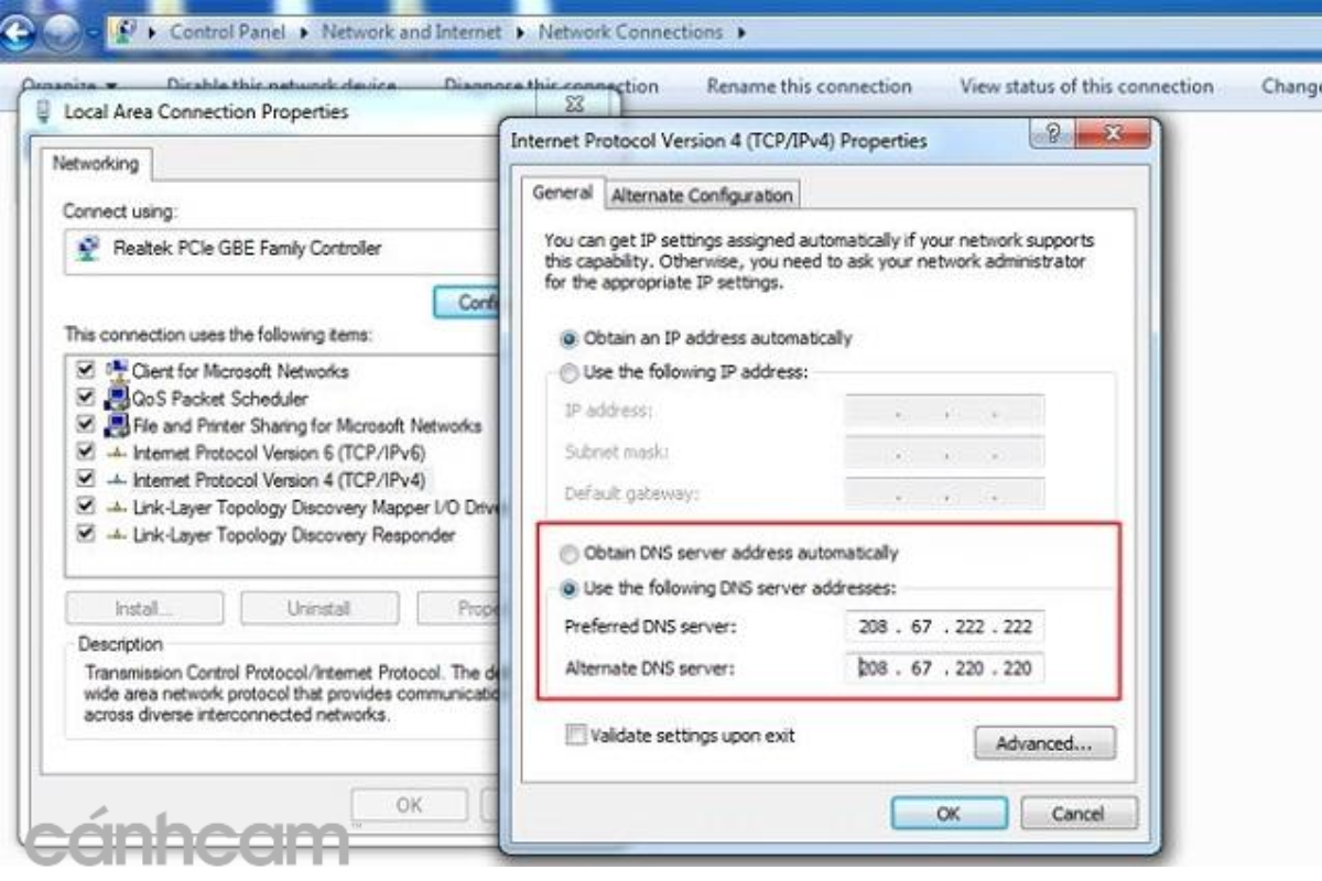 Hướng dẫn thiết lập DNS trên máy Windowns