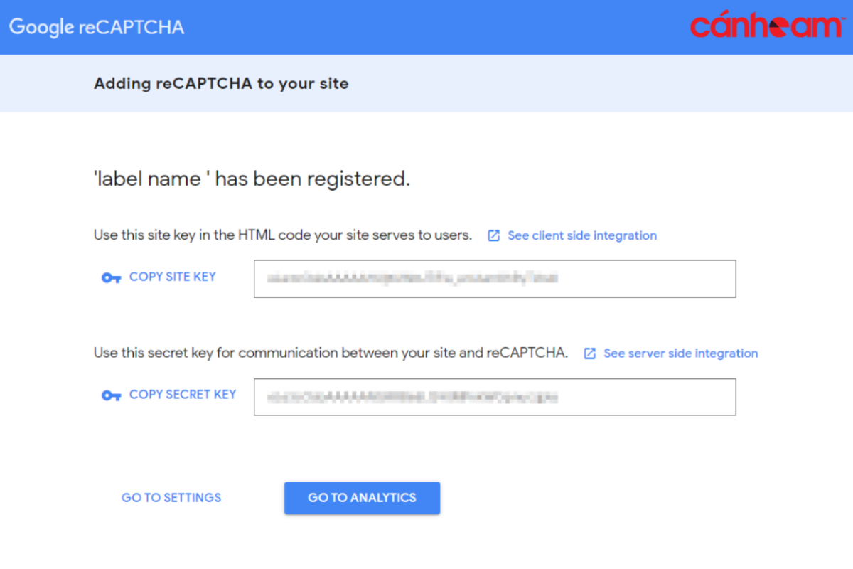 Hoàn tất đăng ký reCAPTCHA