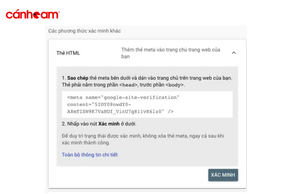 Dán đoạn code vào heading để xác minh