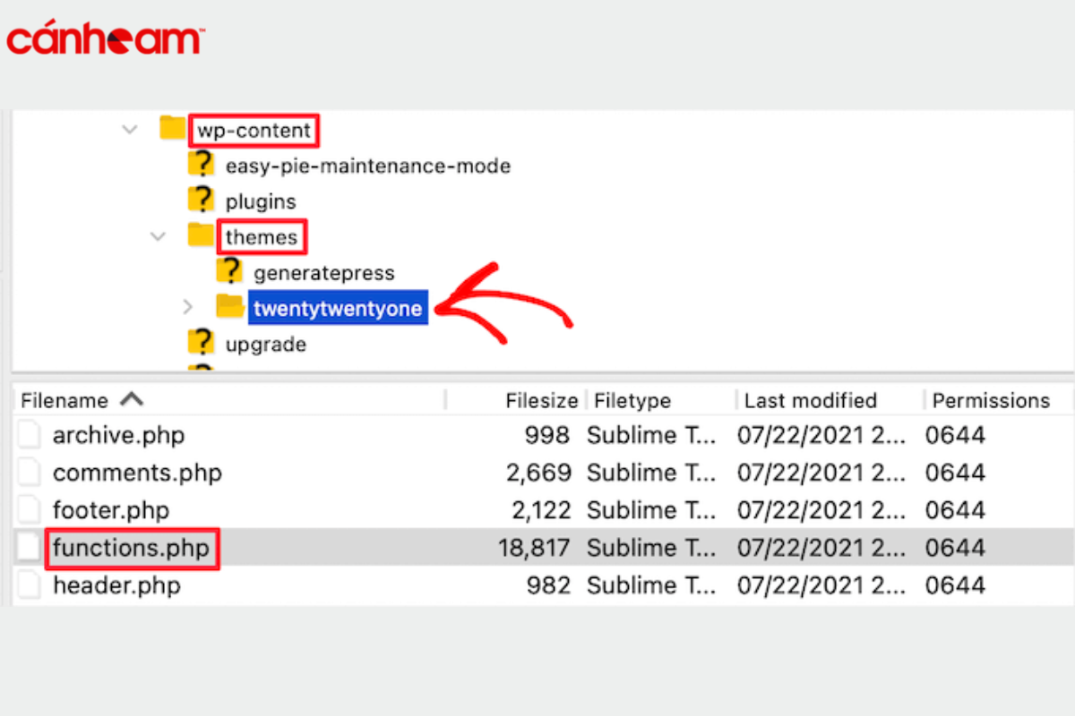 Truy cập file functions.php