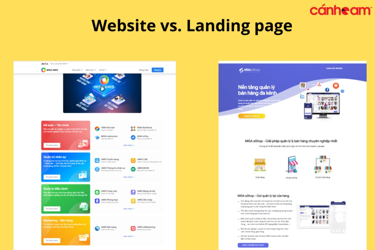 Phân biệt landing page khác gì với website