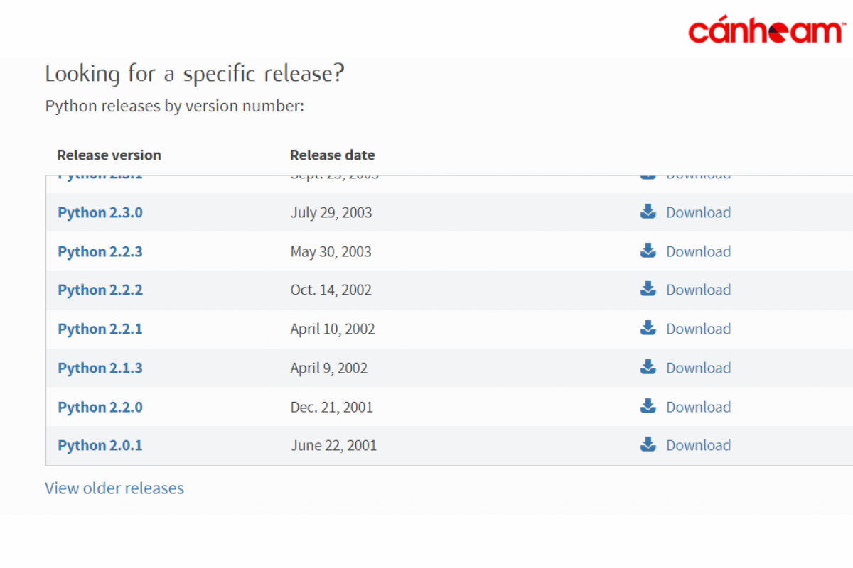 Python phiên bản cài đặt 2.x