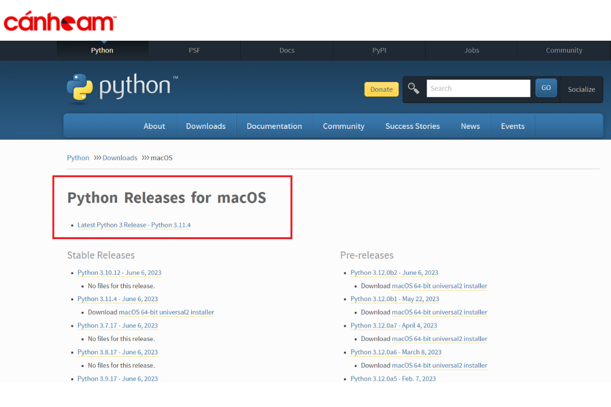 Ở phần“Python Releases for macOS ” => Nhấp vào liên kết“Latest Python 3 Release - Python 3.11.4”