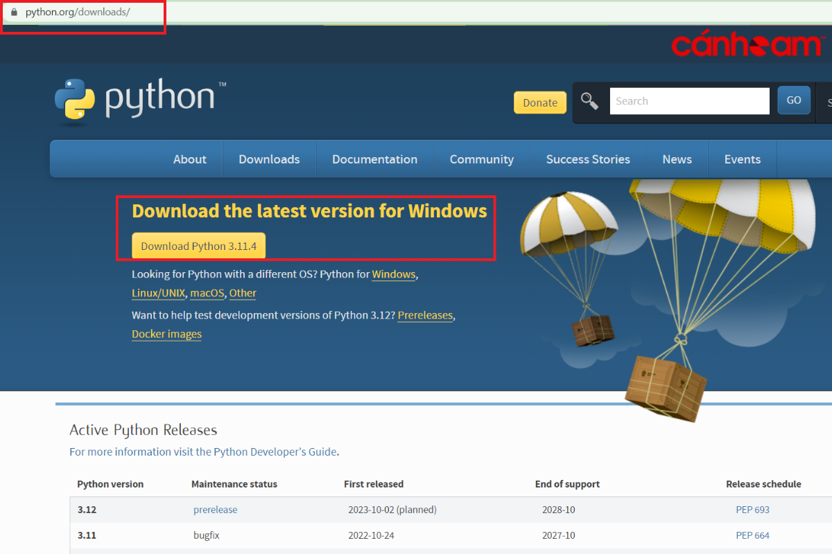 Phiên bản mới nhất là Python 3.11.4 => Chọn Download Python 3.11.4 để cài đặt