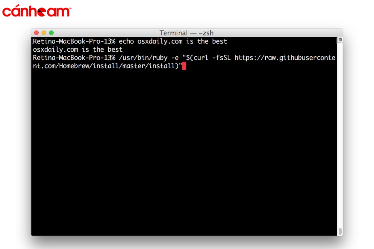 Mở Terminal => Dán lệnh vừa sao chép => Nhấn “Enter”để bắt đầu cài đặt Homebrew