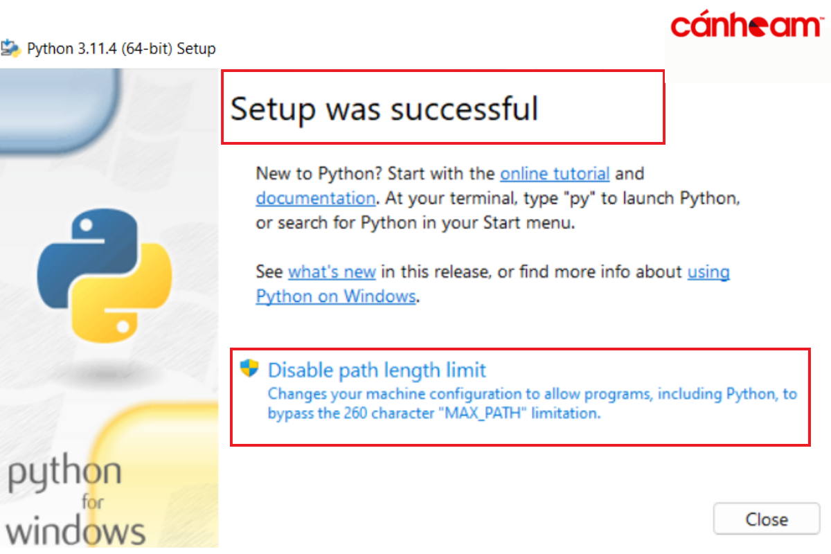 Cài đặt Python thành công