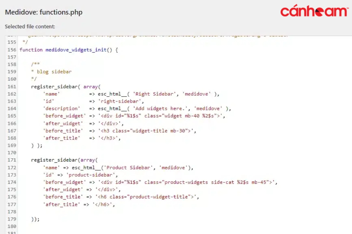 Chỉnh sidebar trên functions.php