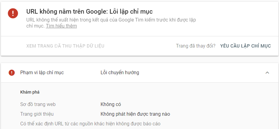 Lỗi lập chỉ mục trên Google Search Console