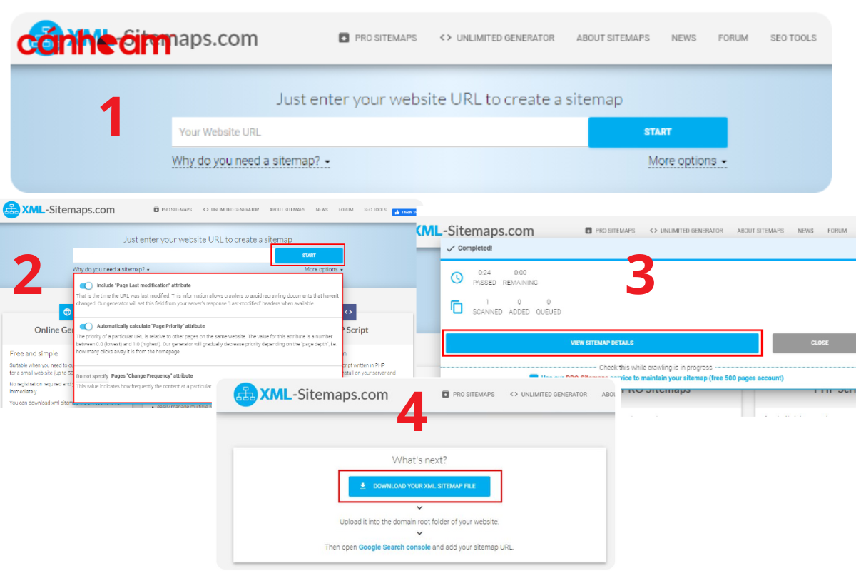 Tạo XML Sitemap thông qua công cụ Online XML-Sitemaps.com