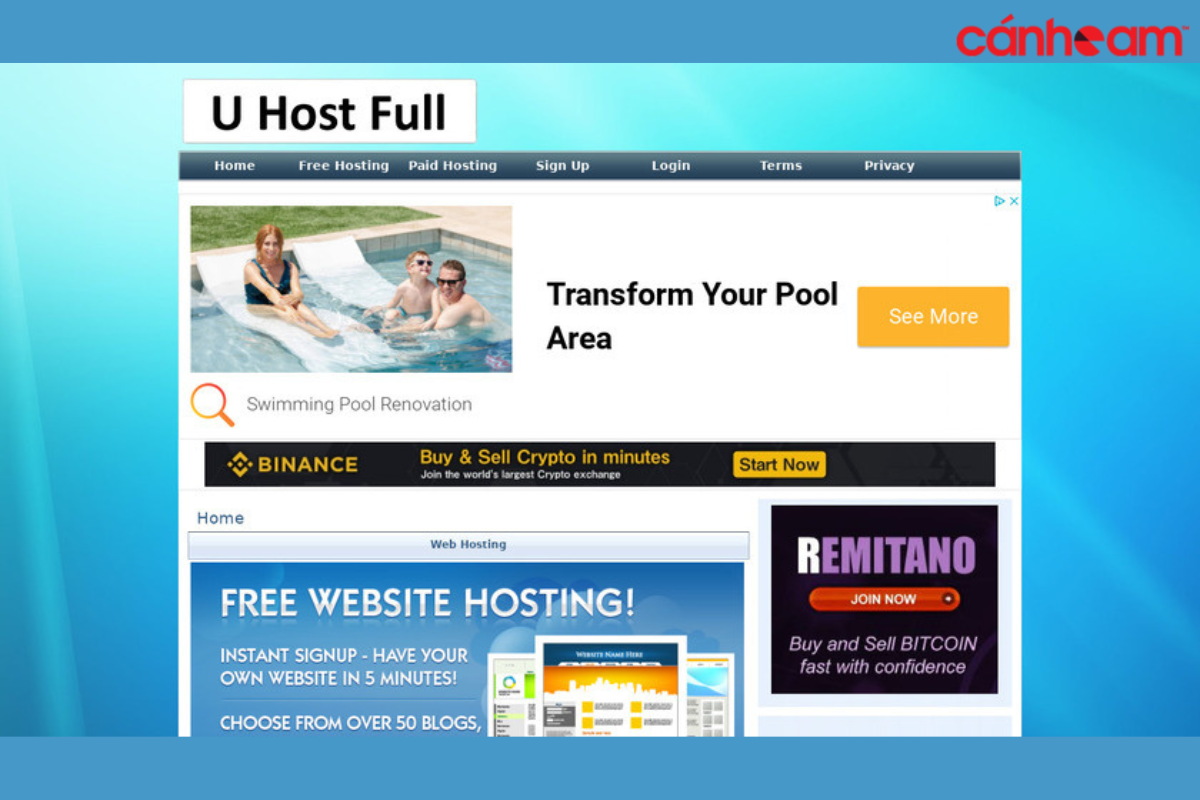 Uhostfull là hosting miễn phí không chứa quảng cáo