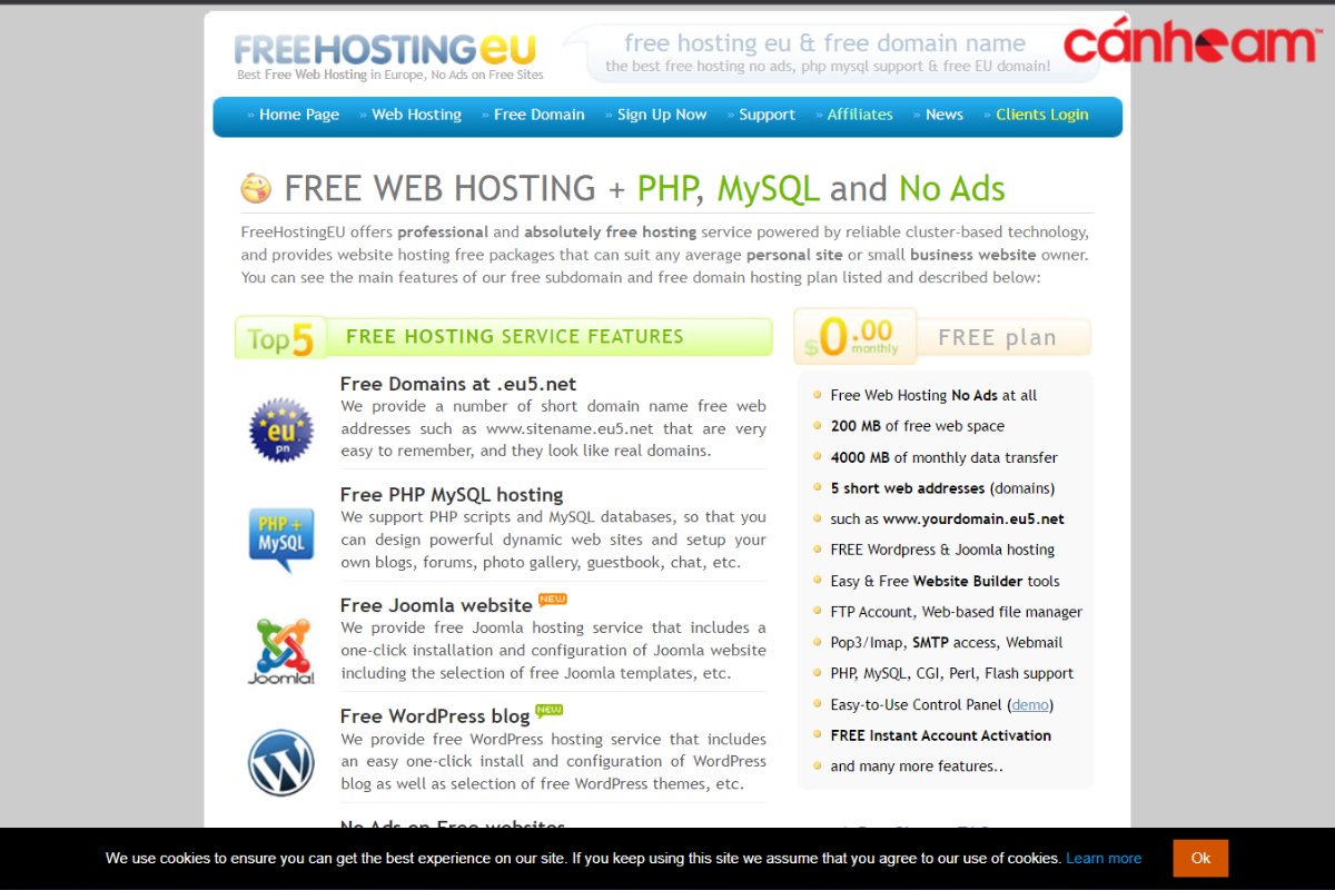 Top hosting free không chứa quảng cáo tốt nhất
